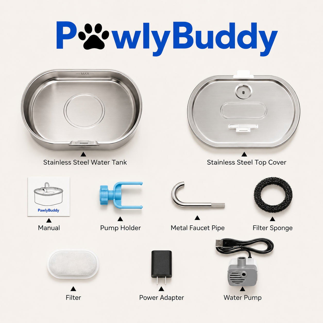 Stainless Steel Water Fountain Pet — PawlyBuddy™